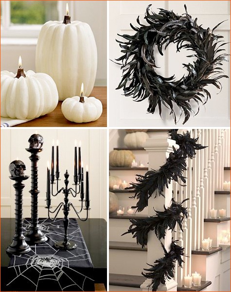 idée-originale décoration d'Halloween couronne-porte-noir-guirlande-bougeoirs