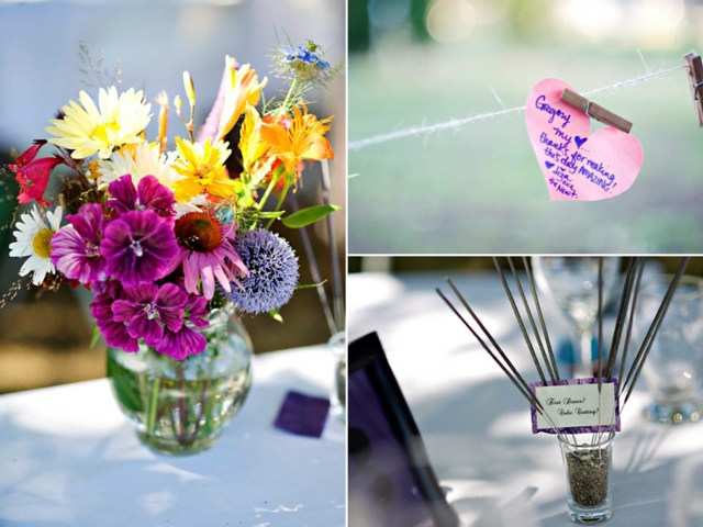 idée déco florale de table amoureux-romantique-originale-bouquet-couleurs-vives