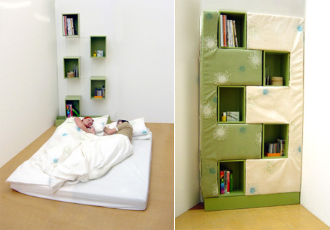 lit-design-créatif-étagère-vert-blanc lits de design inhabituel