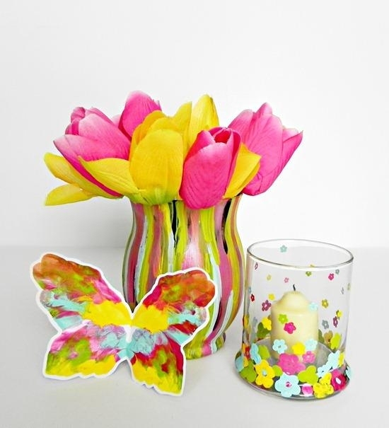 loisirs créatifs pour enfants vase-papillon-porte-bougie-colorés