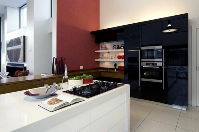 moderne-cuisine-design-îlot-blanc-armoire-noire