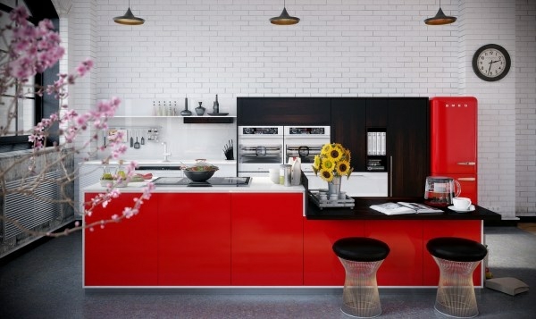 moderne-salle-à-manger-coin-repas-noir-blanc-rouge