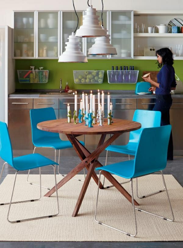 moderne-salle-à-manger-cuisine-coin-repas-couleur-vert-bois