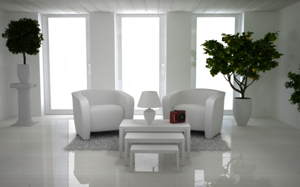 moderne-salon-blanc-fauteuils-blancs-table-modulable moderne salon blanc