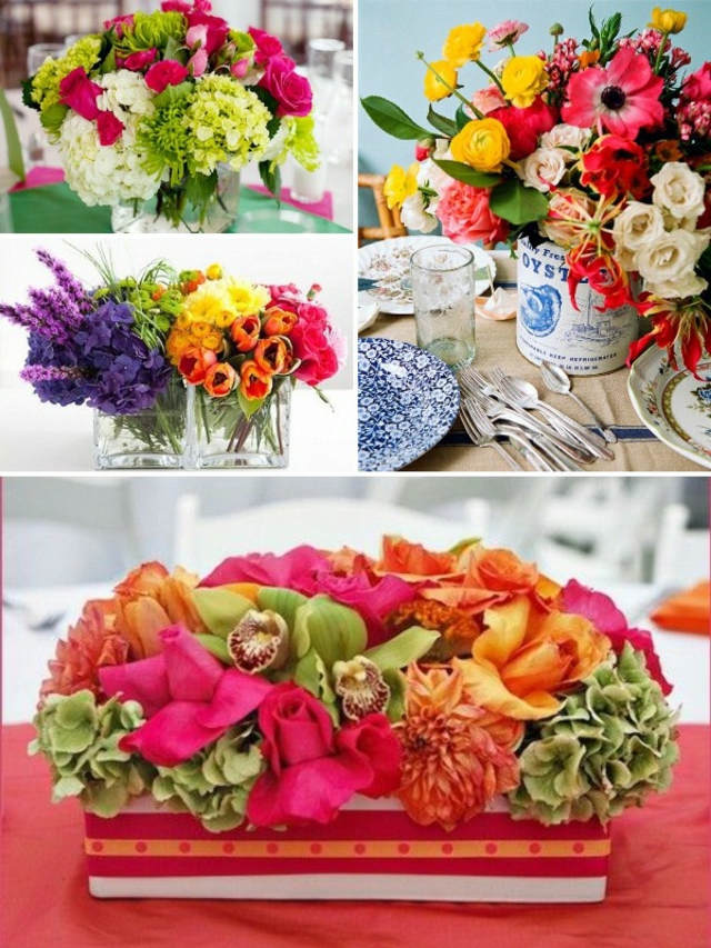 originale-déco-florale-de-table-bouquets-vives-couleurs