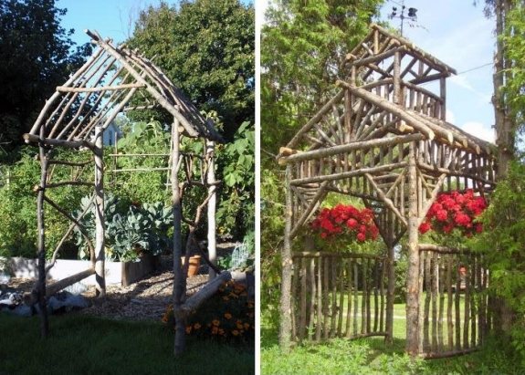 pergola-bois-brut-jardin-gardinières-fleurs-design