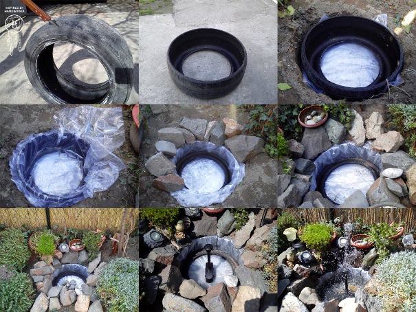 pneus-recyclés-déco-jardin-fontaine Brico jardin