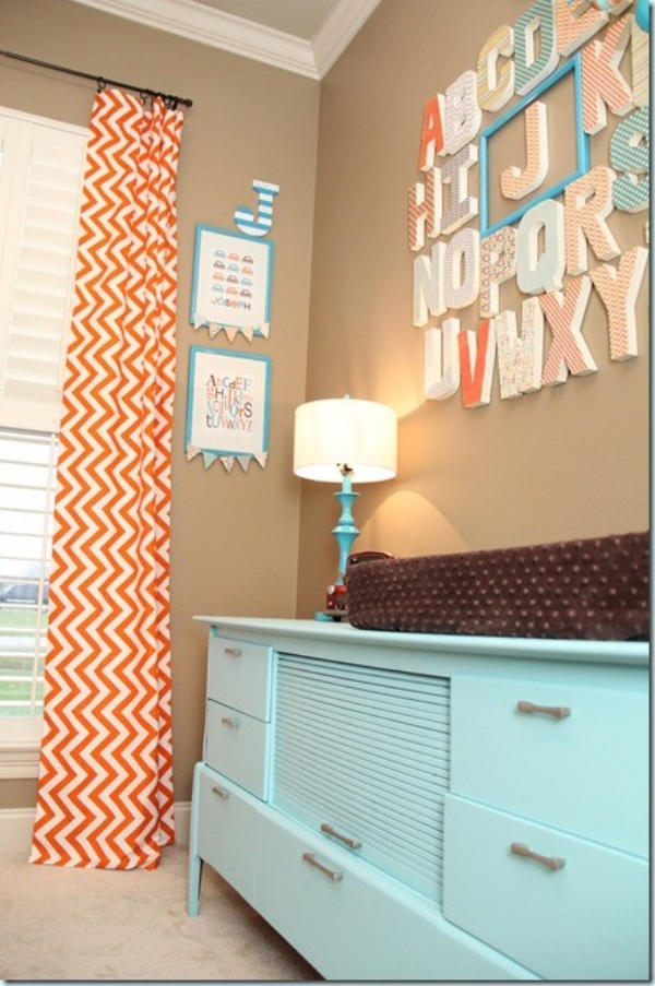rideaux-beaux-motifs-géométriques-orange rideaux pour la salle de séjour