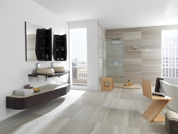 salle-bain-faïence-couleurs-neutres-pastel-bois-clair-double-vasque