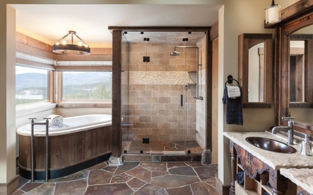salle-bain-style-ristique-matériaux-naturels-dalle-pierre-bois-poutres