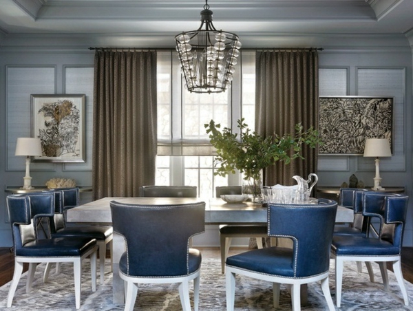 salle à manger moderne chaises-bleues-blanches