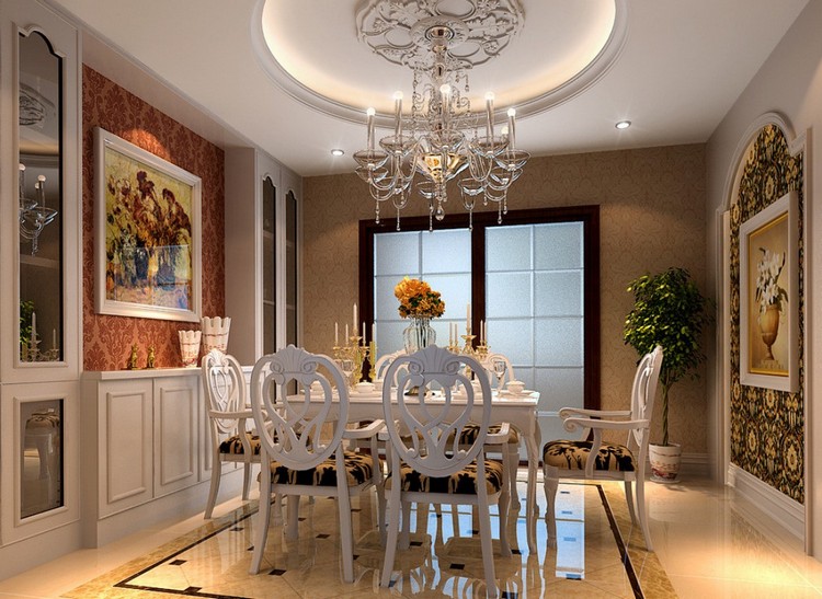 salle à manger moderne -style-classique-carrelage-sol-marbre-papiers-peints-baroque