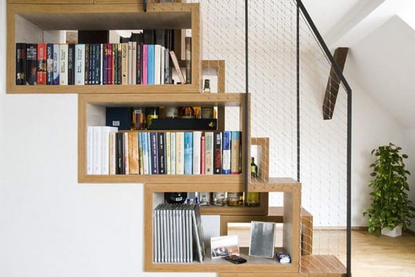 stockage-espace-escalier-étagère-livres espace de stockage sous l'escalier