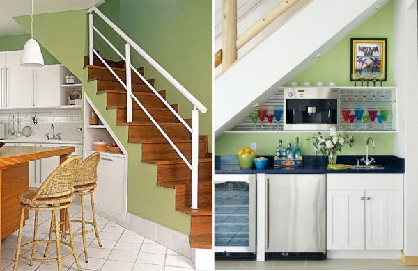 stockage-espace-escalier-cuisine-idées espace de stockage sous l'escalier