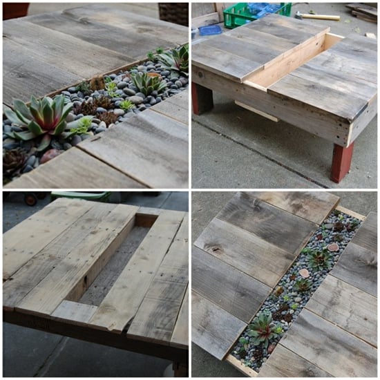 table-jardin-étapes-construction-palettes-bois-poncé-plantes-incorporées