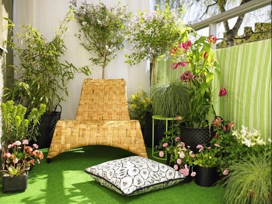toile intimité balcon verte-rambarde-jardinières-pots