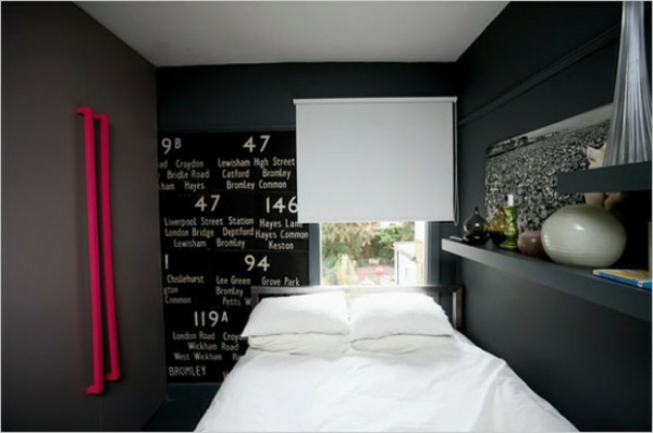 aménagement-petite-chambre-coucher-idées-murs-gris Aménager une petite chambre