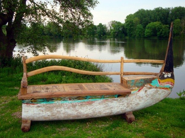 banc de jardin en bois réutilisation-ancien-canoë