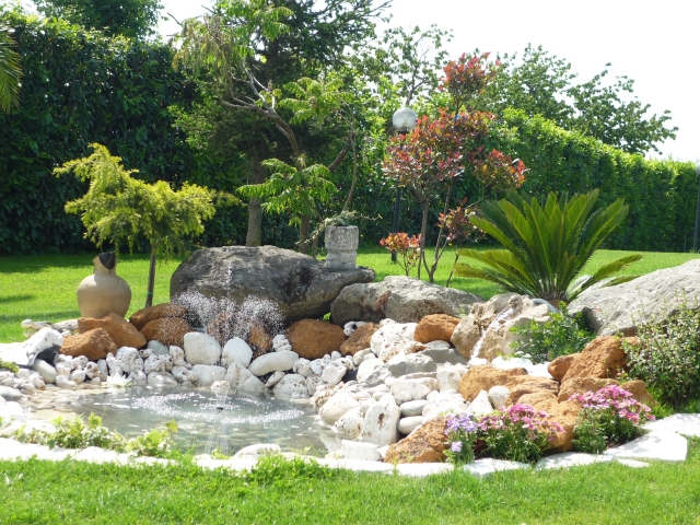 beau aménagement jardin de rocaille palmier-exotique