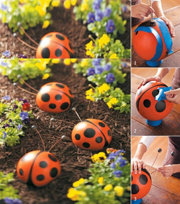boules-bowling-idées-DIY-décoration-jardin-coccinelle déco de jardin