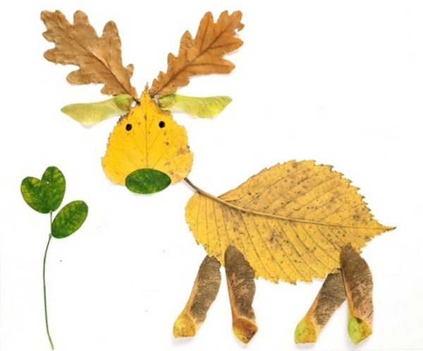 bricolage pour enfants idée-créative-cerf-feuilles-sèches