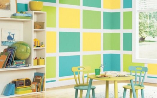 chambre d'enfant moderne-carrés-couleurs-pastels