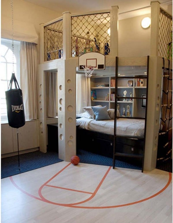 chambre de garçon ado inspirée par le thème du basketball