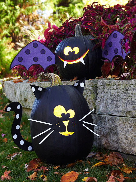 citrouille Halloween décorative chat-noir-chauve-souris