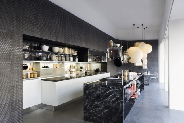 cuisine-design-moderne-îlot-granit-comptoirs-suspendues Design de cuisine moderne