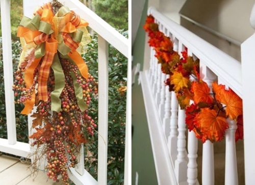 déco-Halloween-automne-escaliers-idées-guirlandes-feuilles-rouges-orange-rubans