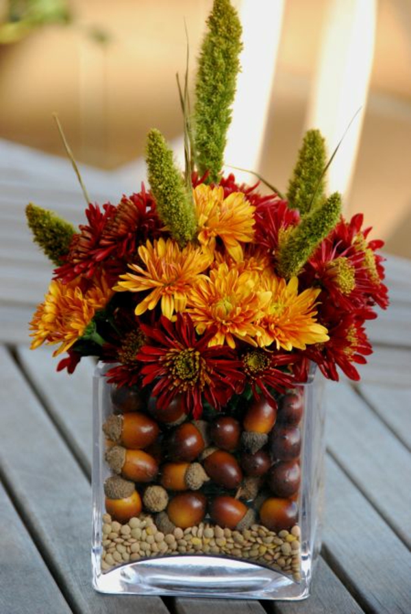 déco-automne-DIY-glands-idées-vase-verre-fleurs déco d'automne DIY