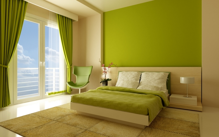 déco-murale-peinture-vert-couverture-chaises-tapis-beige