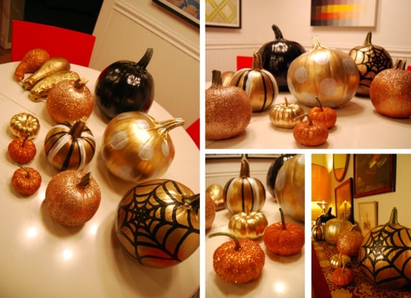 décoration-Halloween-idées-citrouilles-dorées-brocart