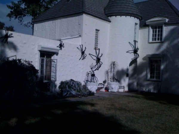 décoration-Halloween-pas-chère-effrayante-araignées-façade