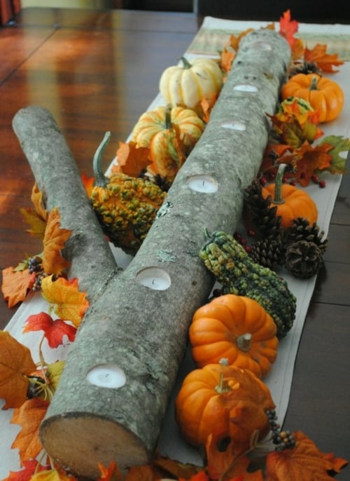 décoration-automne-DIY-idées-faciles-inspirantes-branche-petites-citrouilles décoration d'automne DIY