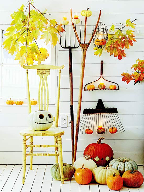 décoration-automne-Halloween-citrouilles-feuilles-automnales décoration d'automne