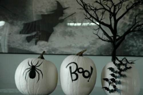 décoration de la citrouille d'Halloween noir-blanc-peinture