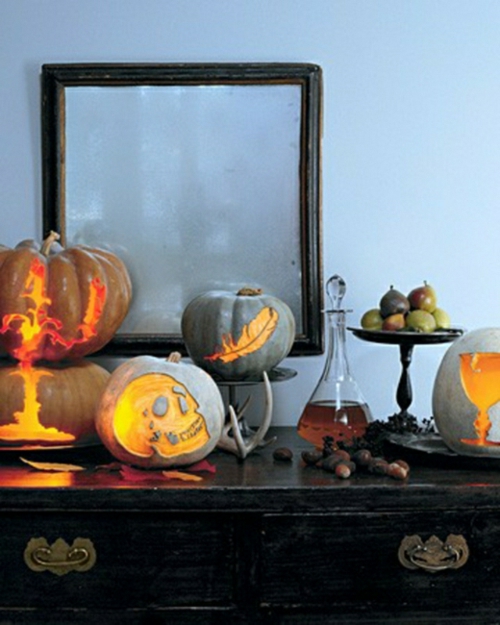 décoration de la citrouille d'Halloween surface-suclptée-éclairage