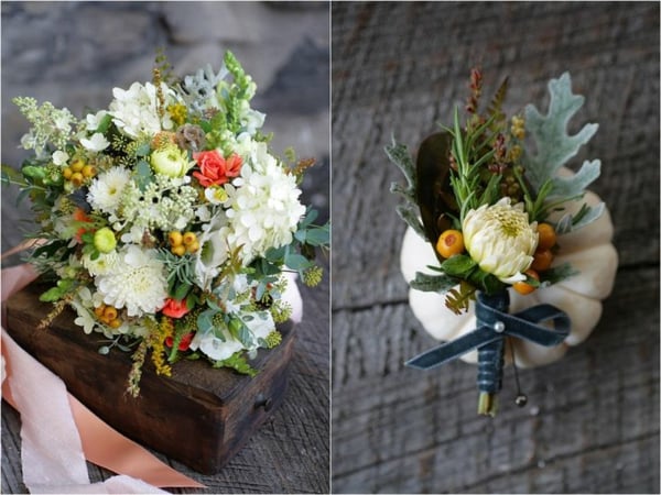 décoration-florale-belles-idées-fleurs-automne-petits-bouquets-blanches-fruits