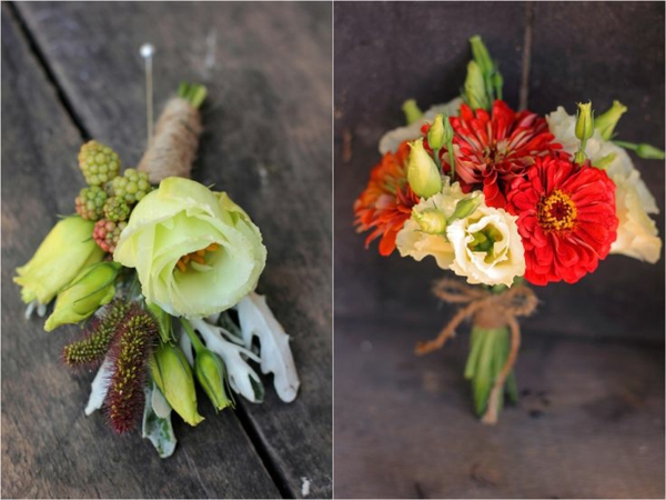 décoration-florale-belles-idées-fleurs-automne-petits-bouquets-rouges-blanches