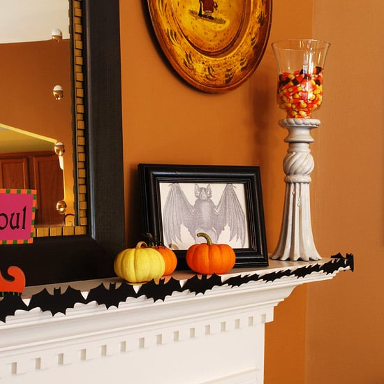 décoration halloween cheminée-guirlange-chauves-souris