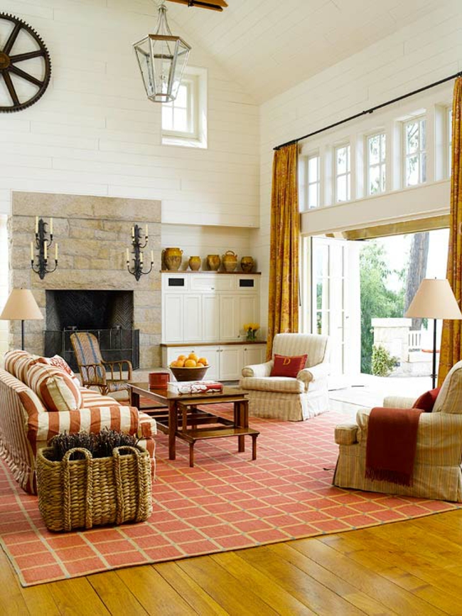 décoration-intérieure-inspirée-couleurs-automne-rayures-cheminée-carreaux-jaune-doré