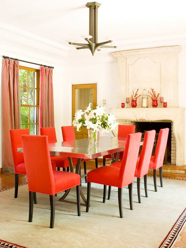 décoration-intérieure-inspirée-couleurs-automne-salle-manger-couleur-corail décoration intérieure
