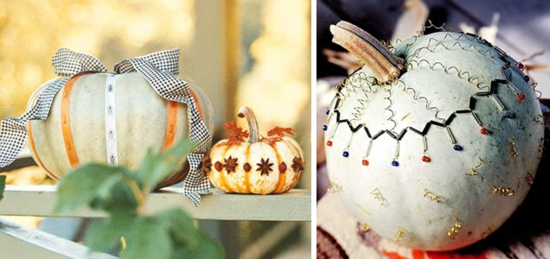 décorer la citrouille Halloween rubans-sequins-ressorts