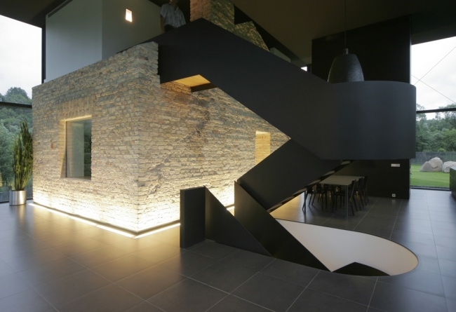 design-escalier-moderne-salon-balustrade-basse escaliers design et modernes