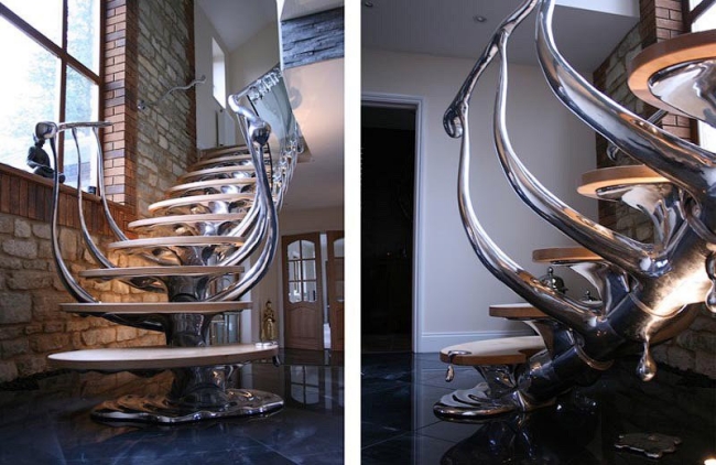 design-escalier-moderne-salon-squelette-dinosaure escaliers design et modernes