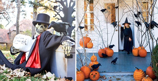 déco-Halloween-jardin-idées-squelette-costume-citrouilles-corbeaux