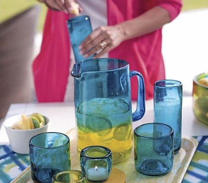 décoration et accessoires de jardin-ensemble-bar-verre-bleu