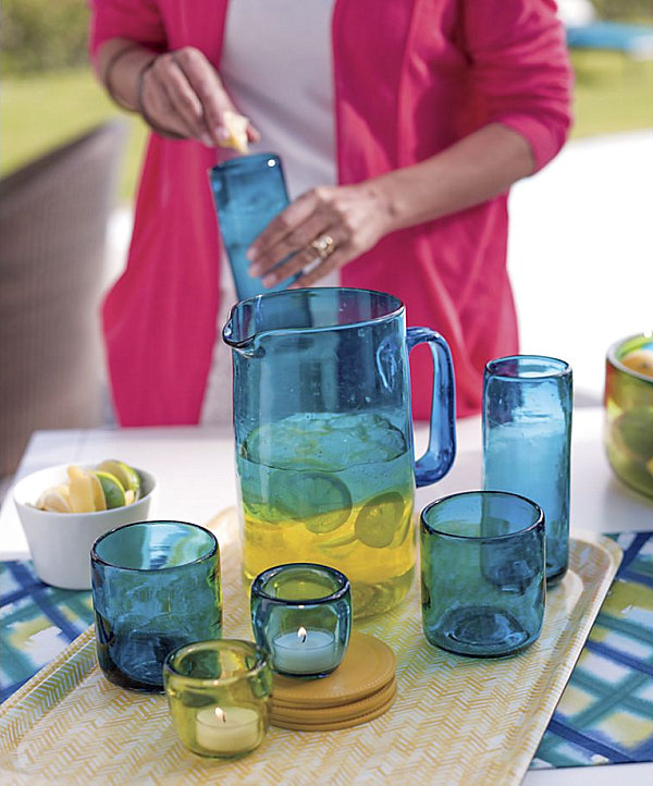 décoration et accessoires de jardin-ensemble-bar-verre-bleu