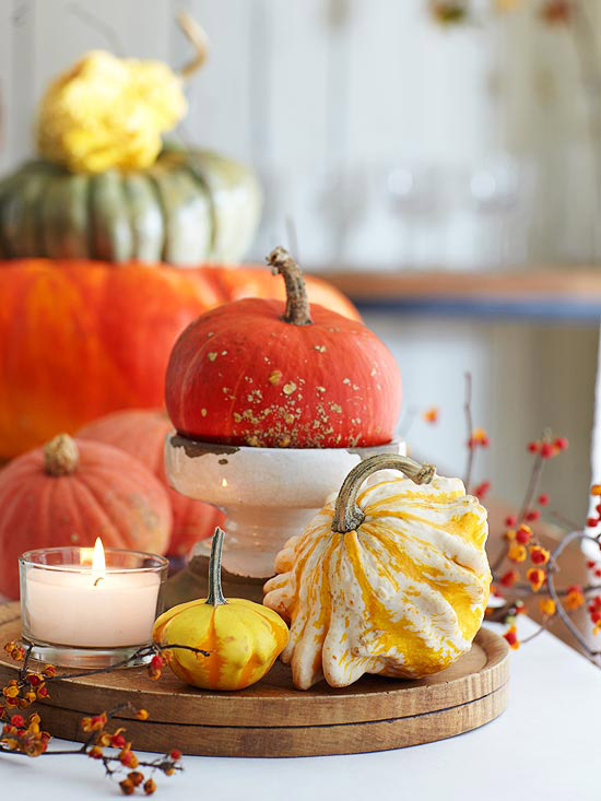 décoration-automne-Halloween-citrouilles-petites-bougie